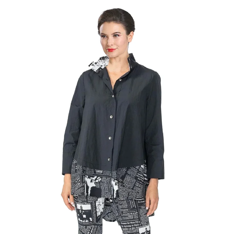 IC Collection Newsprint High-Low Shirt in Black & White - 6919-BK