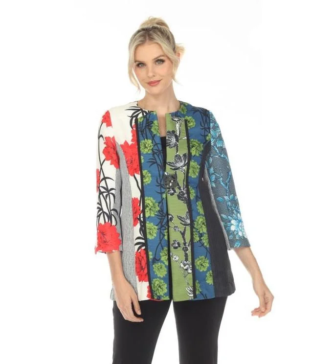 IC Collection Mixed Floral-Print Collarless Jacket - 6166J