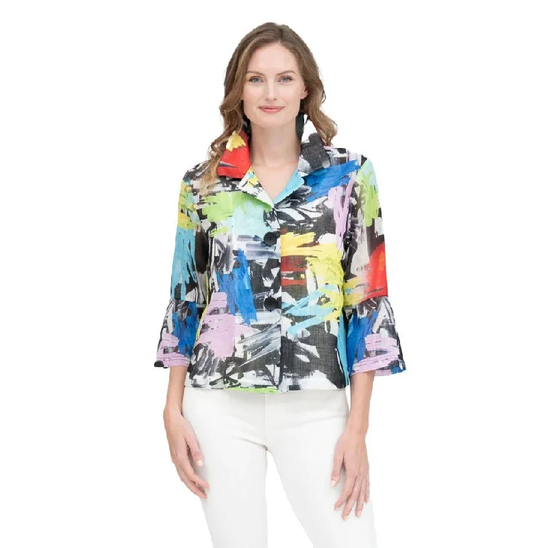 Damee Brushstroke-Print Short Jacket in Multi- 4892