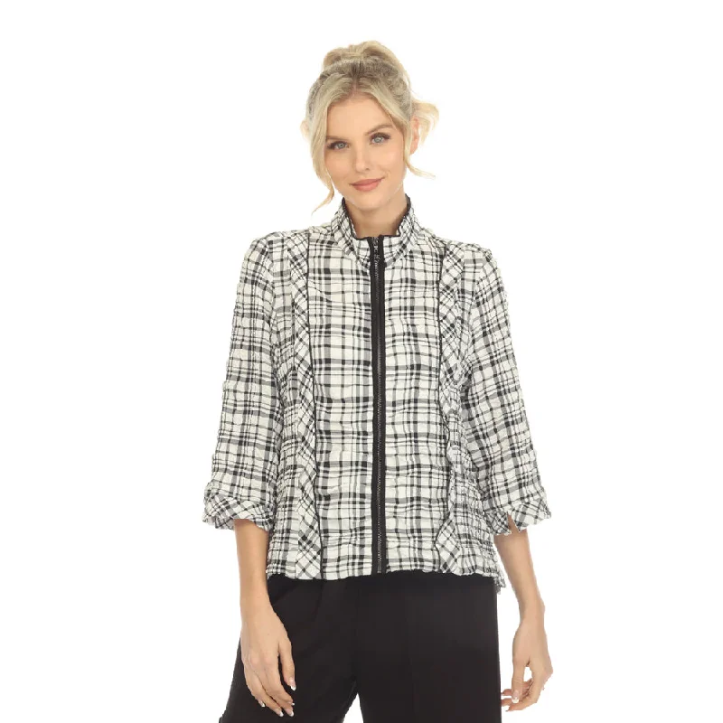 Moonlight Playful Mixed-Plaid Zip Front Jacket - 3882 - Sizes L & XXL Only!