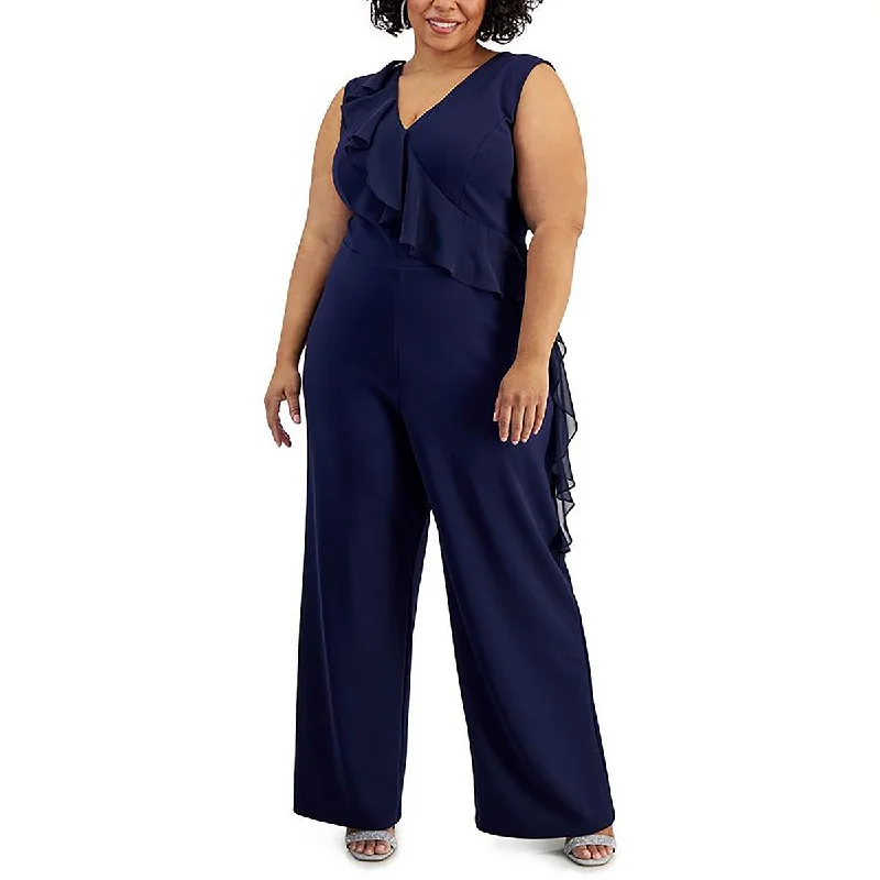 Plus Womens Ruffled Wide-Leg Jumpsuit