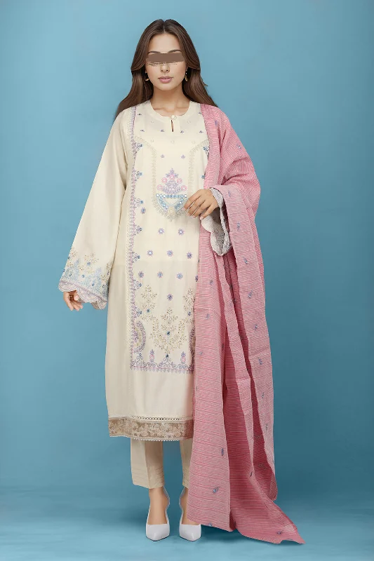 Embroidered Cotton Jacquard Stitched 3 Piece