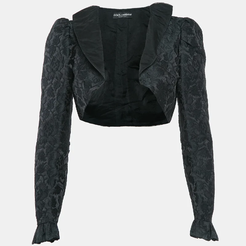 Dolce & Gabbana Black Jacquard Ruffled Bolero Jacket