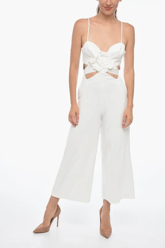 Ermanno Scervino Cropped Fit Jumpsuit with Cut-outs and Flower Patch