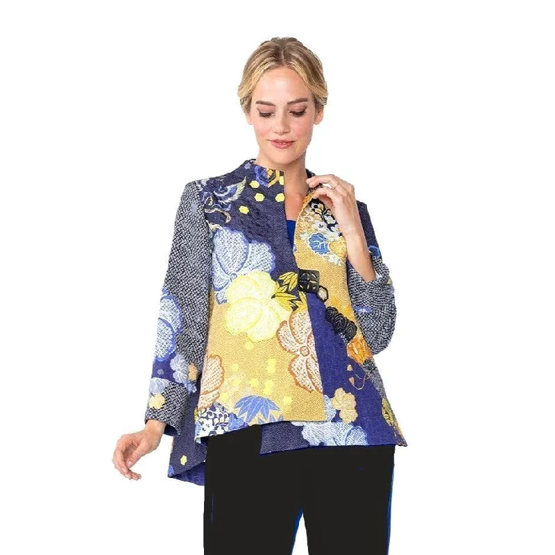 IC Collection  Floral-Print Asymmetric Jacket in Royal - 5804J-ROY