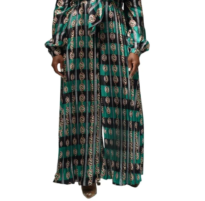 Long Sleeve Jumpsuit With Cutout In Green Multi