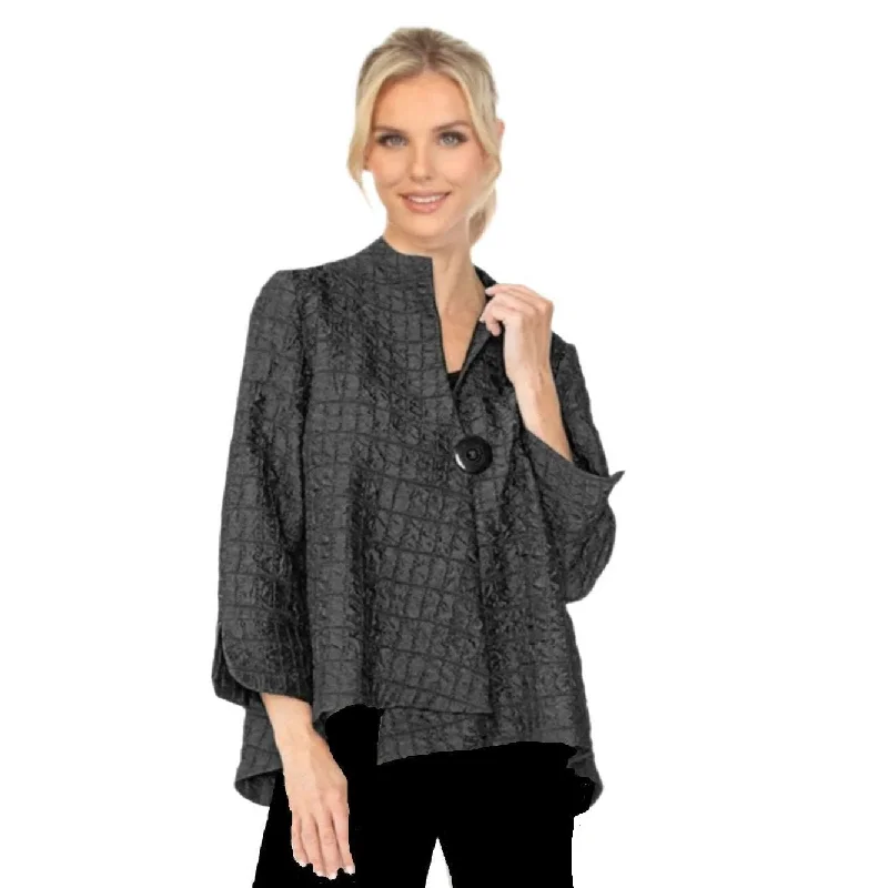 IC Collection Crinkle Jacquard One-Button Jacket in Black - 6288J-BLK