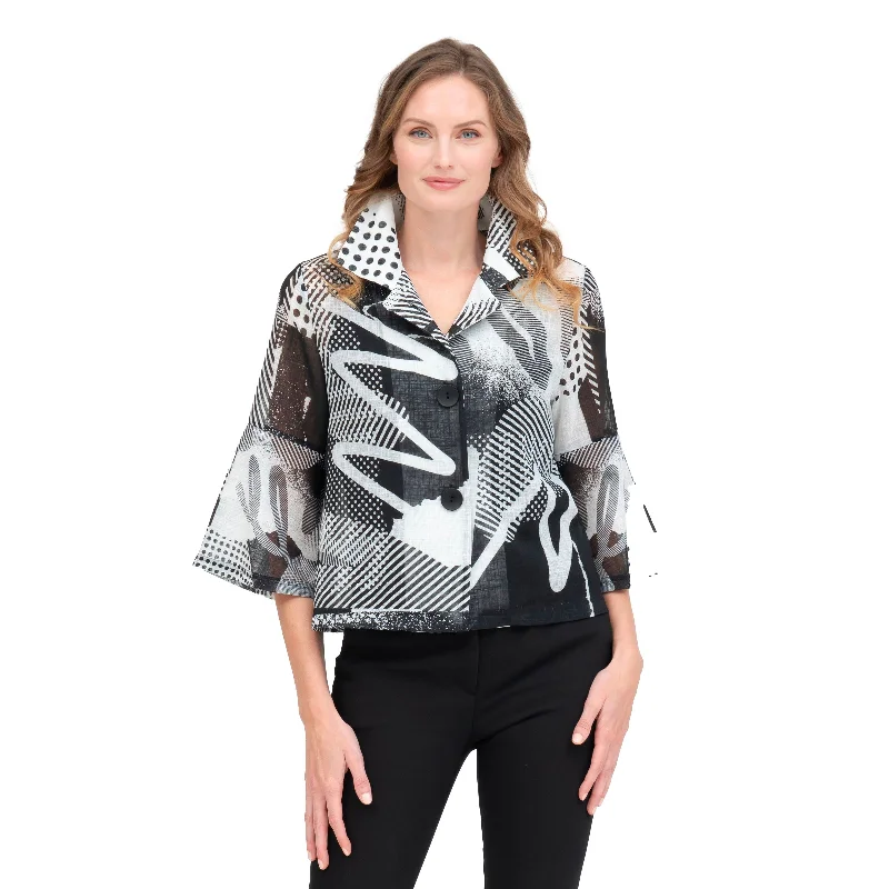 Damee Abstract-Print Short Button Front Jacket - 4893 - Sizes L & XXL