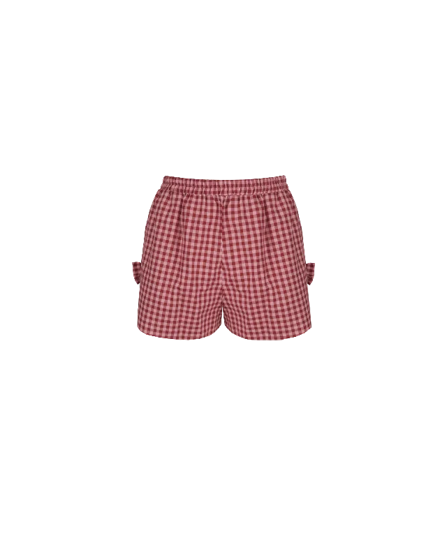 RAQUEL BOW SHORT PINK BURGUNDY GINGHAM