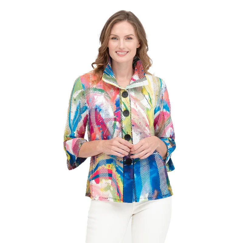 Damee Colorful Paint Splash Lace-Net Jacket - 2401