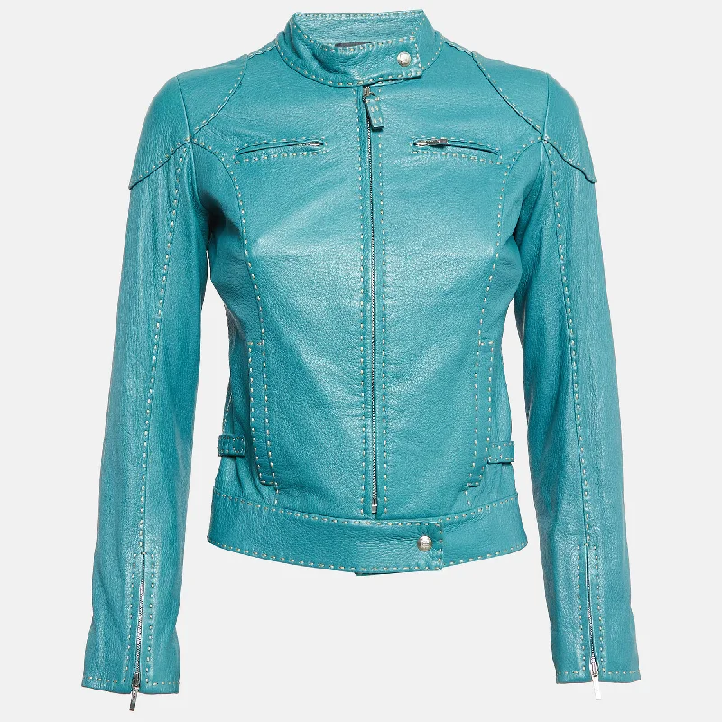 Fendi Selleria Green Leather Zip-Up Vintage Jacket