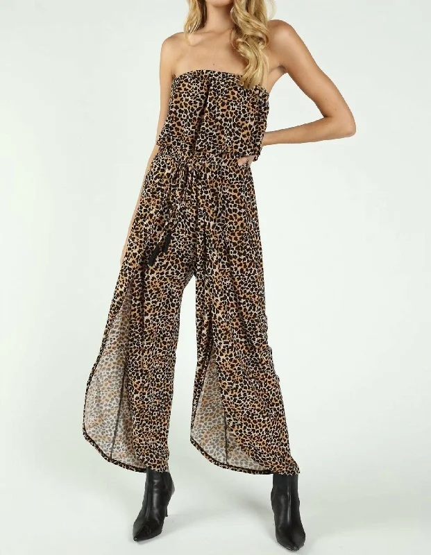 Born To Be Wild Leopard Jumpsuit In Brown Multi