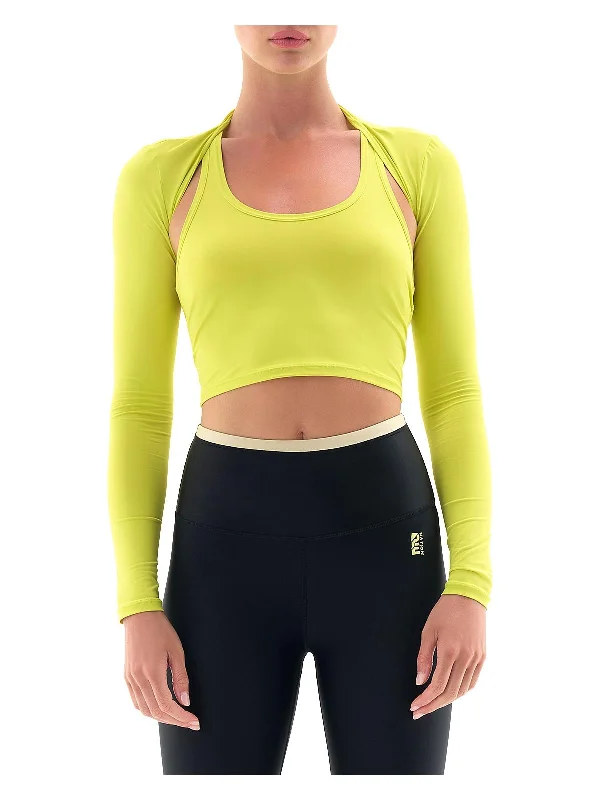 Womens Cut-Out Nylon Crop Top