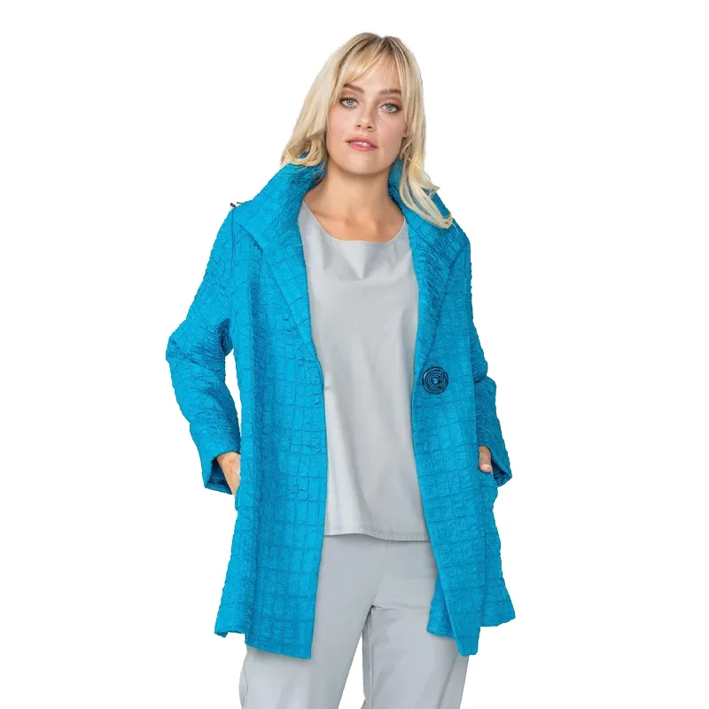 IC Collection Jacquard One-Button Jacket in Turquoise - 6290J-TQ