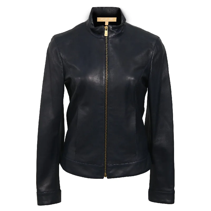 Michael Kors Zipped Jacket in Navy Blue Leather