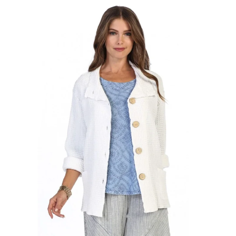 Focus Fashion Cotton Waffle-Knit Jacket in White - C602-WHT - Size XL Only!