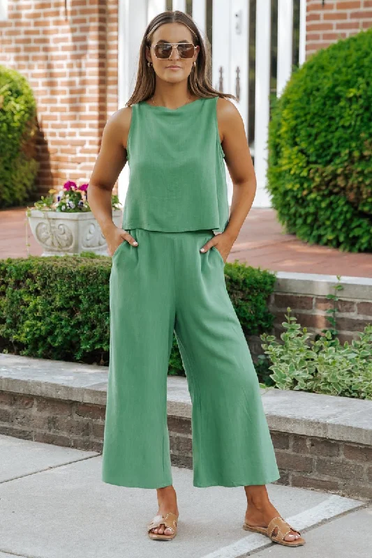 Green Tank & Cropped Pant Set - FINAL SALE