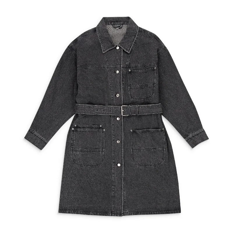 CALLIPYGIAN WASH DENIM BLACK TRENCH COAT