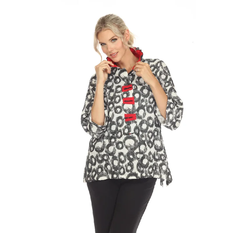 Moonlight Circular Print 3-Button Jacket w/ Adjustable Collar - 3665 -