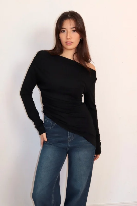 Asymmetrical off shoulder long sleeve top