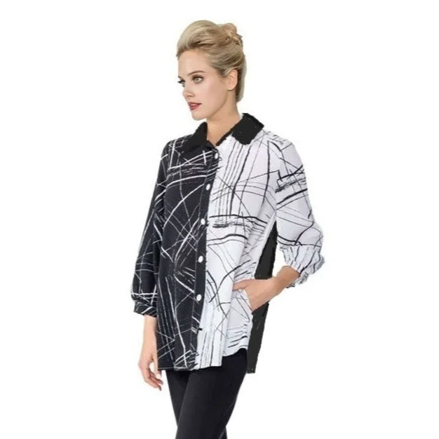 IC Collection Two Tone & Geo-Stripe Shirt in Black & White - 4932B - Size XL Only!