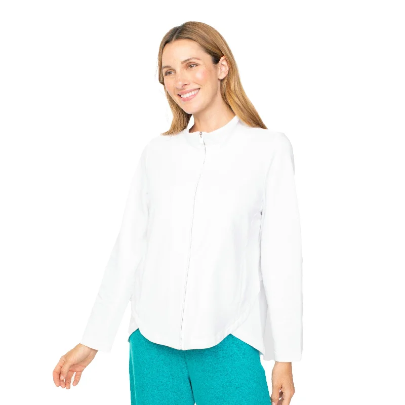 Habitat French Terry Scalloped Zip-Front Jacket in White - 69240 - Sizes XS, XL & XXL