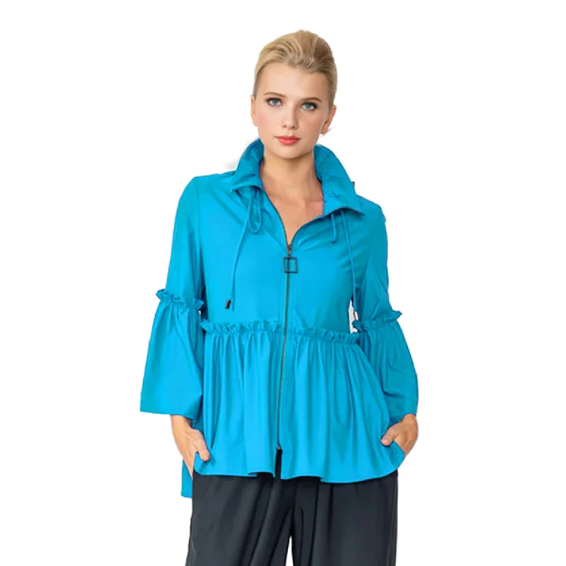 IC Collection Shirred Peplum Jacket in Turquoise - 4646J-TQ