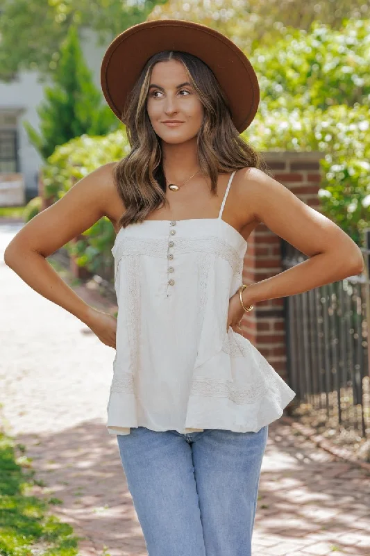 Natural Lace Button Front Top - FINAL SALE