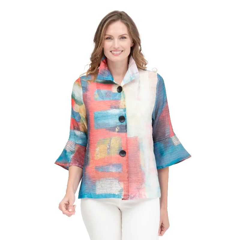 Damee Sheer Abstract Art Organza Jacket in Multi - 2399-MLT - Size L Only!