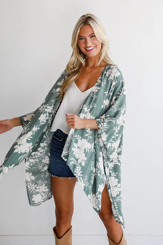 FINAL SALE - Feeling Flouncy Sage Floral Kimono