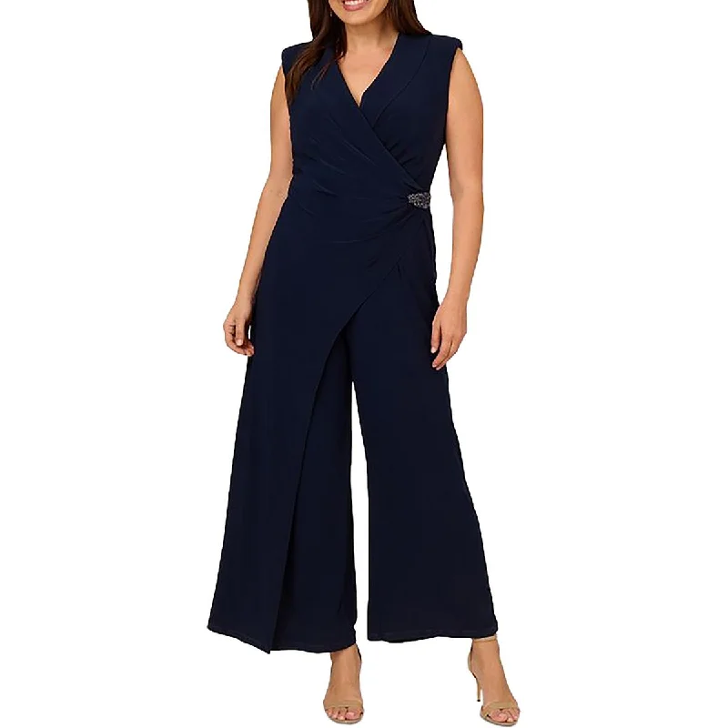 Plus Womens Wide Leg Shawl Collar Jumpsuit