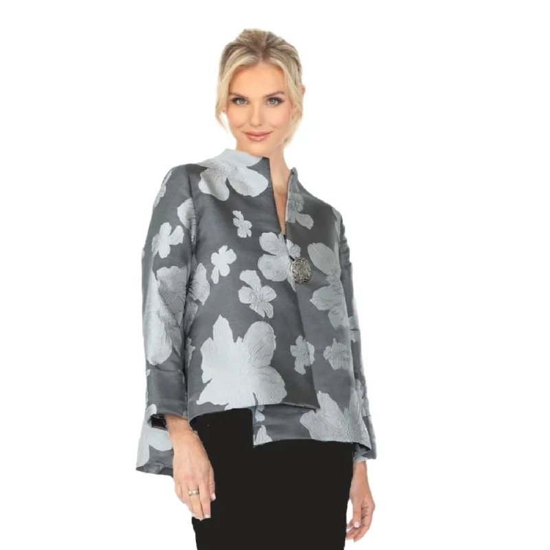 IC Collection  Floral Jacquard Asymmetric Jacket - 4758J-CH