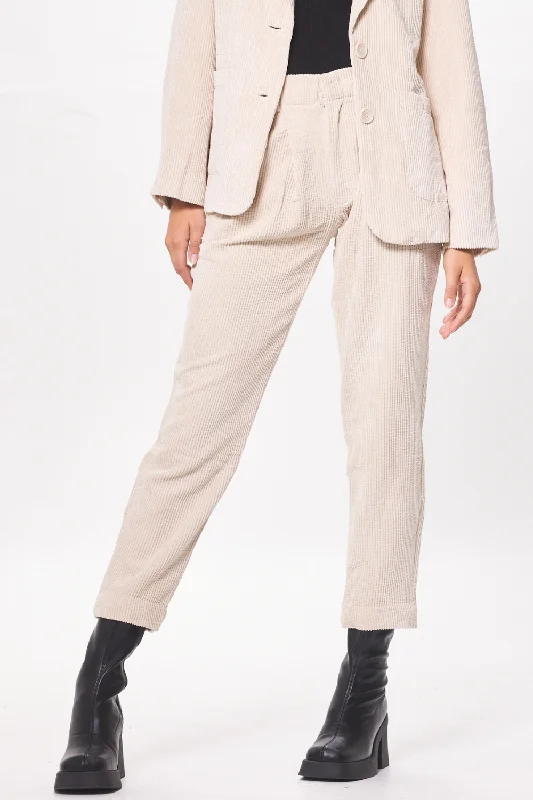 Washed Taupe Crinkle Cord Trouser Pant