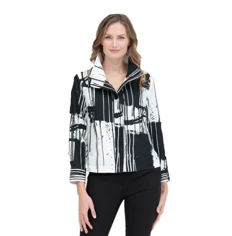 Damee Brushstroke-Print Biker Jacket in Black & White - 4885