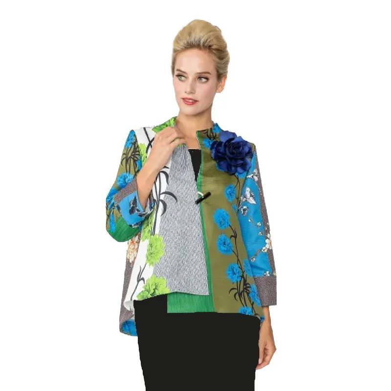 IC Collection Mixed Floral Asymmetric Jacket - 6160J-BLU