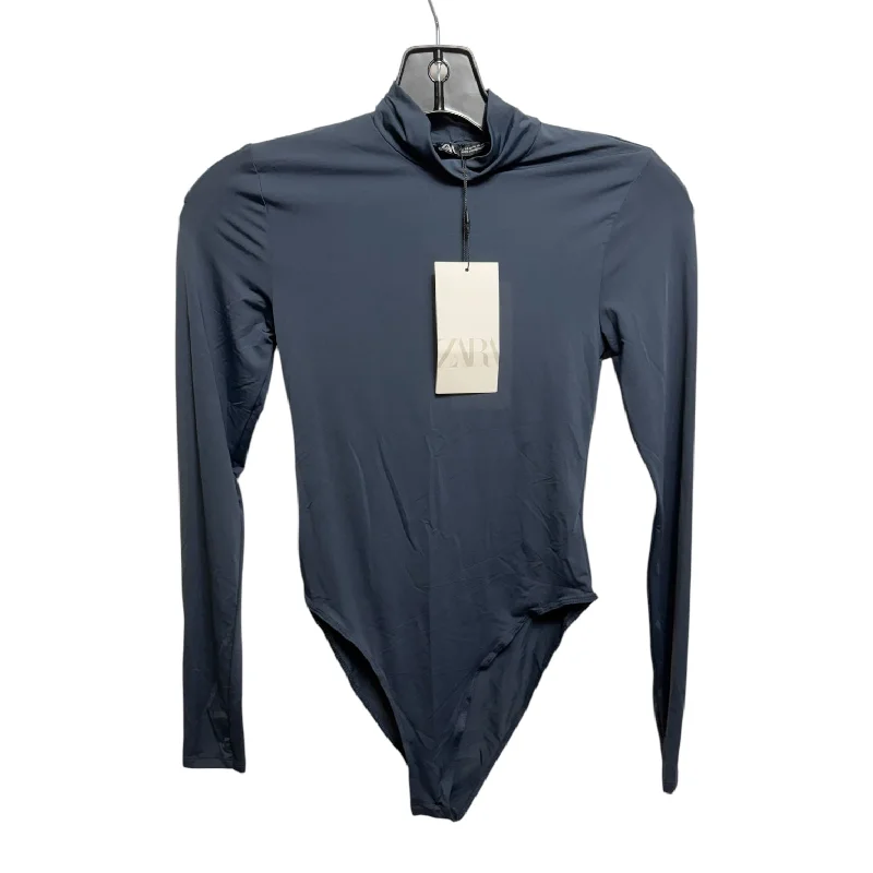 Mock Neck Bodysuit By Zara In Blue, Size: M