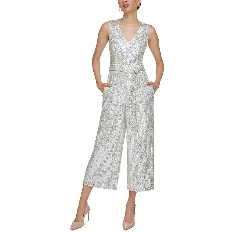 Womens Sequined Cropped Jumpsuit