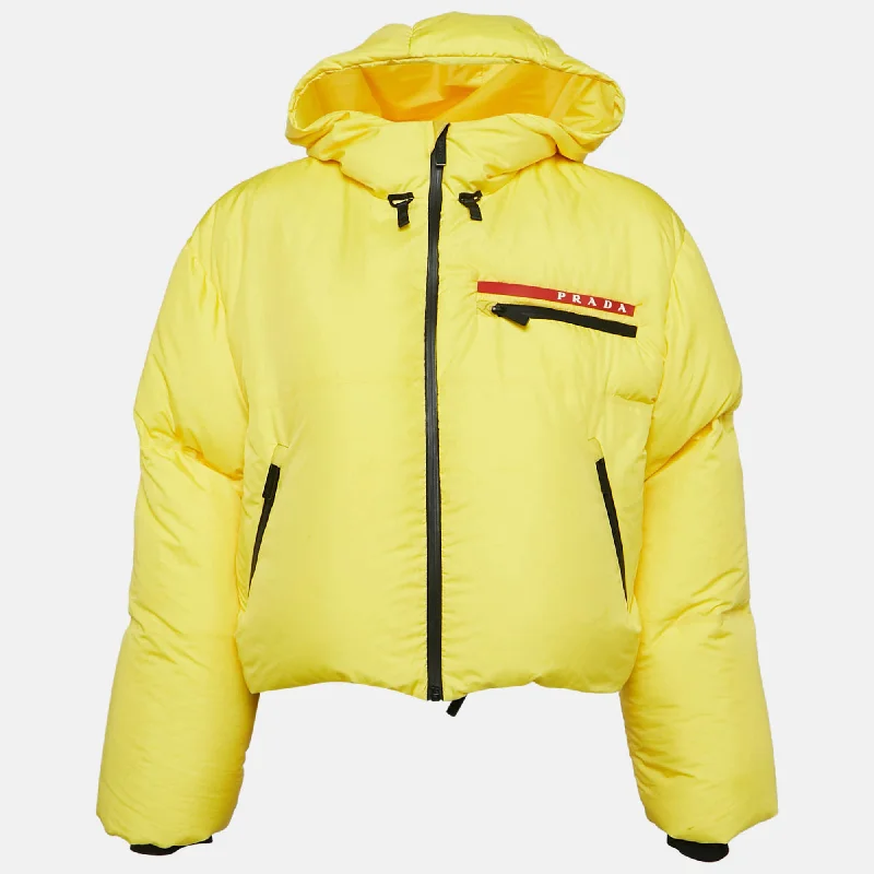 Prada Sports Yellow Technical Synthetic Puffer Down Jacket