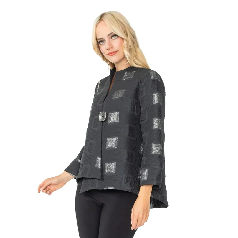 IC Collection Square Metallic Jacquard Jacket in Silver - 5077J-SLV