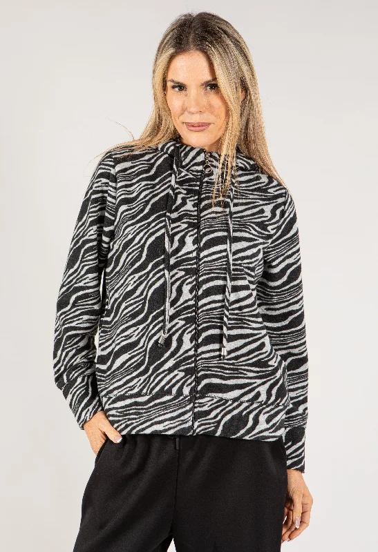 Zip Up Zebra Knit Hoodie