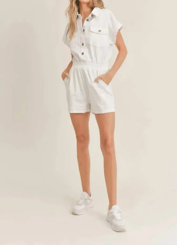 Scenic Life Denim Romper In White