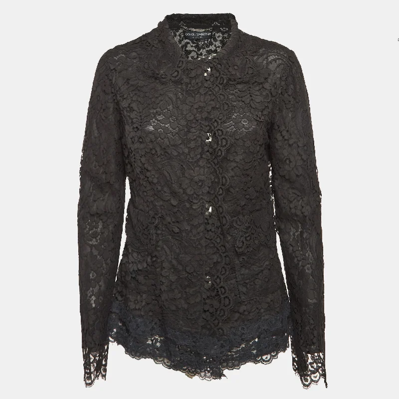 Dolce & Gabbana Black Floral Lace Button Front Jacket