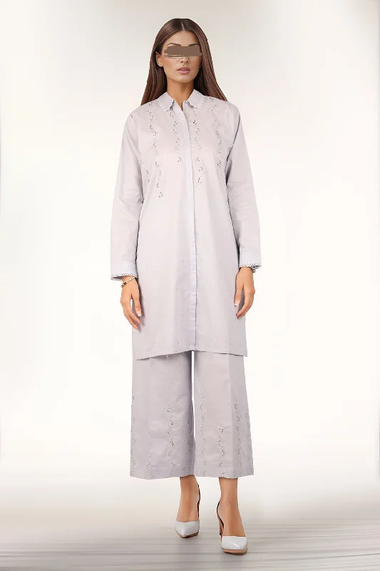 Solid Embroidered Cotton Stitched 2 Piece (Shirt/Trouser)