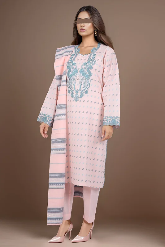 Embroidered Cotton Jacquard Stitched/Unstitched 3 Piece