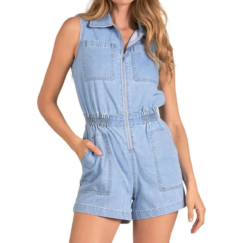 Sleeveless Romper In Blue Wash