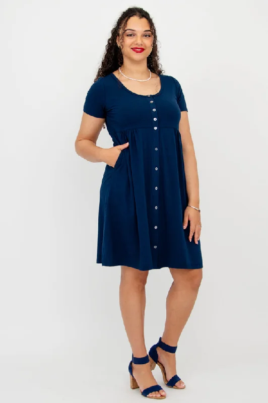 Nelly Short Sleeve Dress, Indigo, Bamboo