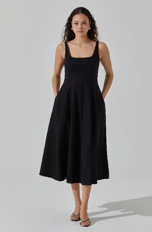 Linen Square Neck Midi Dress