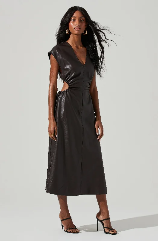 Miranda Faux Leather Cutout Midi Dress