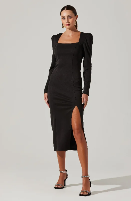 Square Neck Cutout Midi Dress