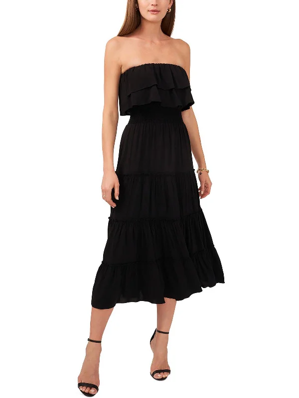 Womens Sheer Ruffled Midi Dress